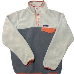 Patagonia Synchilla Snap-T Fleece Pullover Grey Blue Orange Women Medium